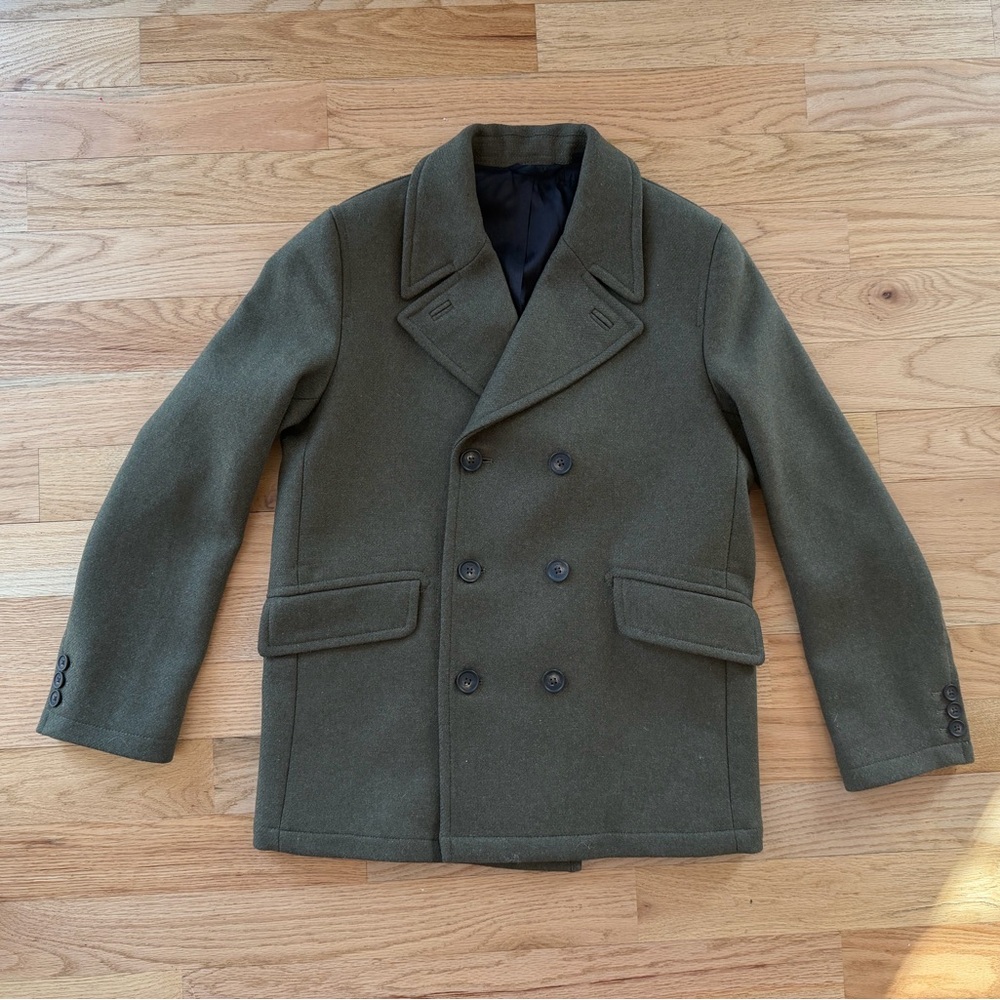 Ted Baker Men's Olive Wool Double-Breasted Military Style Peacoat - Large - Picture 12 of 12